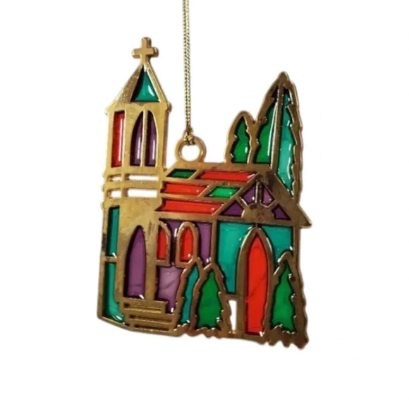 Russ Berrie & CO Holiday Highlights 1980s Vintage Ornament CHRISTMAS CHURCH HM24 - Picture 3 of 16